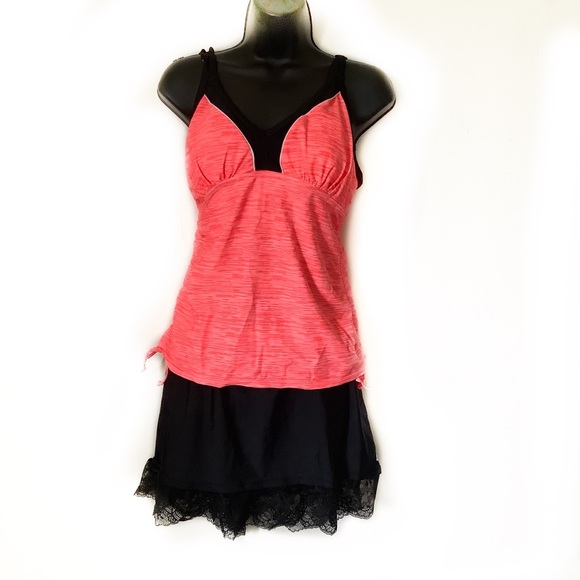 Medium Gerry 2 Piece Tankini Top & Swim Skirt Short V-Neck Swimsuit Coral NEW - Picture 2 of 15